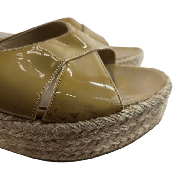 Jimmy Choo Sandals Womens 8.5 38.5 Platform Espadrille Beige Patent Leather - Picture 3 of 15